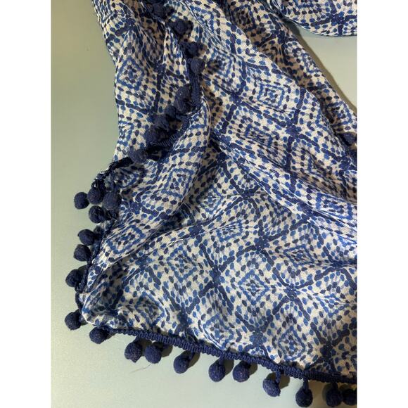 Unbranded womens scarf blue patterned with tassels - Picture 2 of 2
